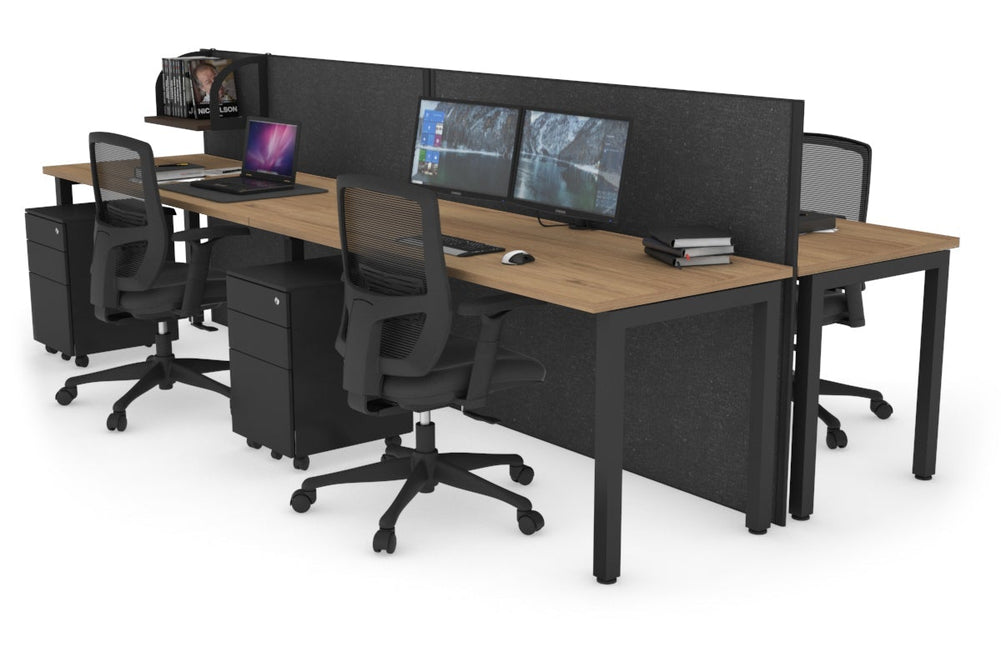 Horizon Quadro 4 Person Bench Square Legs Office Workstation [1200L x 700W]-black leg salvage oak moody charcoal (1200H x 2400W)