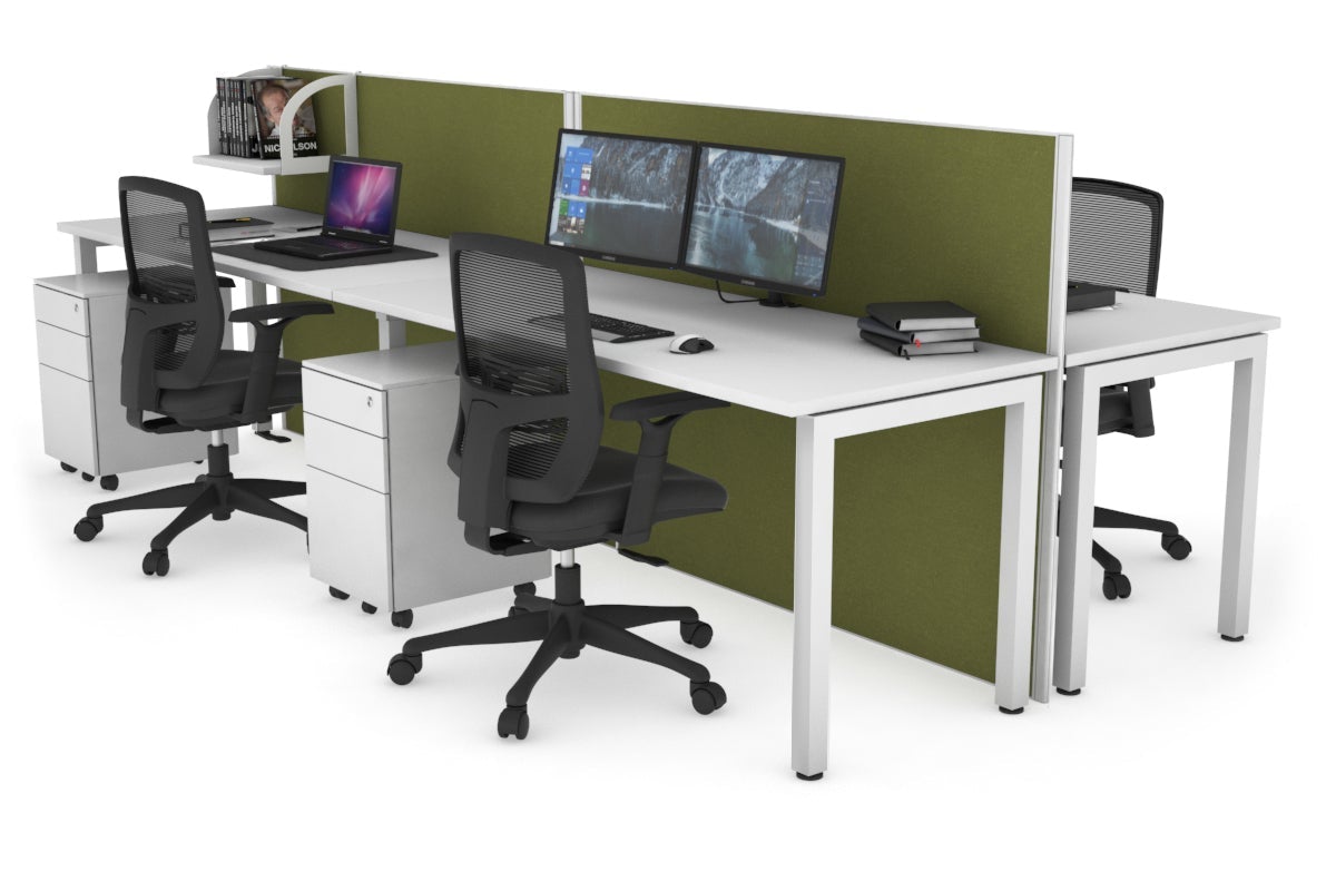 Horizon Quadro 4 Person Bench Square Leg Office Workstations [1200L x 700W] Jasonl white leg white green moss (1200H x 2400W)