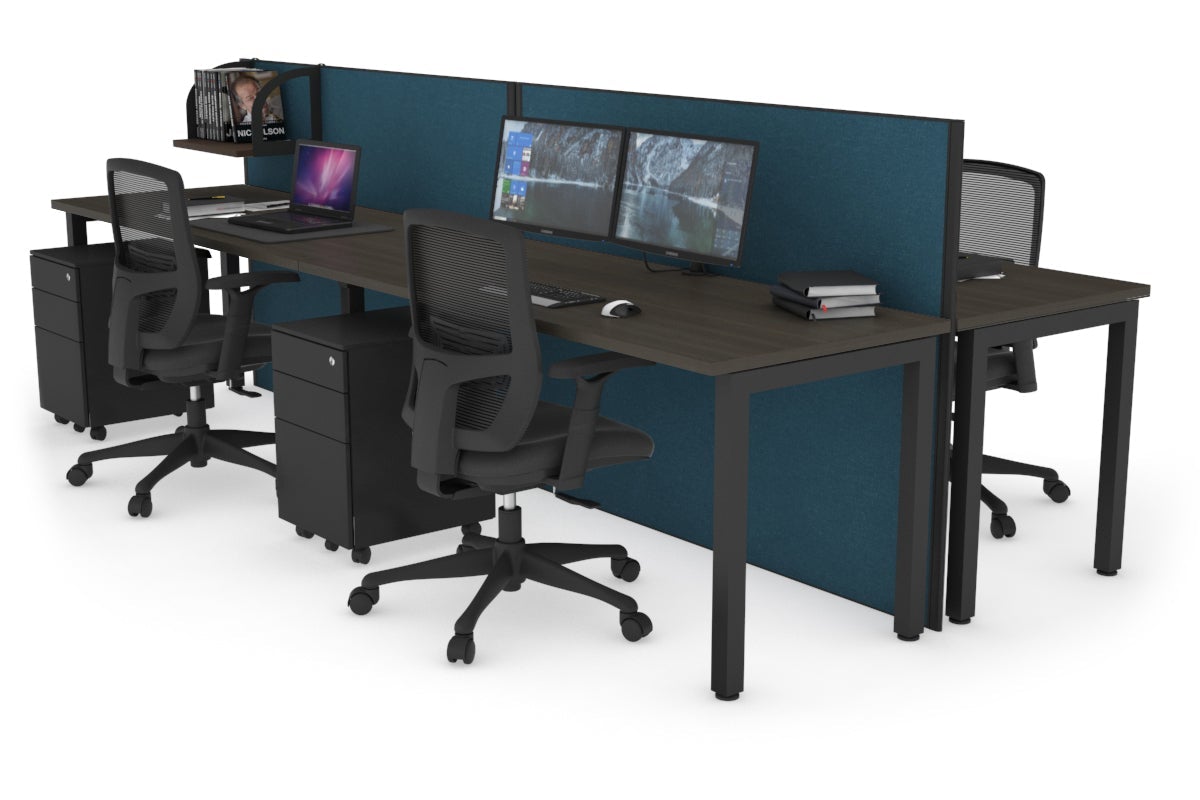 Horizon Quadro 4 Person Bench Square Leg Office Workstations [1200L x 700W] Jasonl black leg dark oak deep blue (1200H x 2400W)