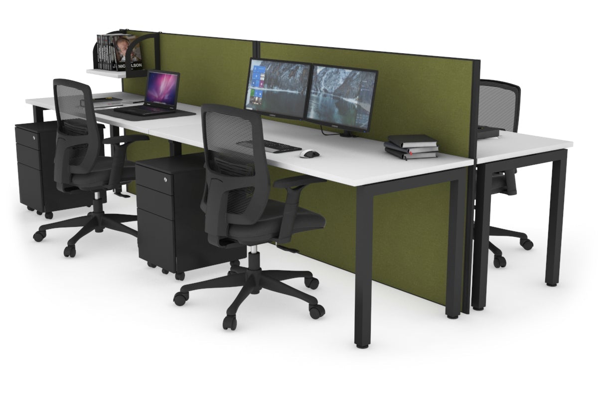 Horizon Quadro 4 Person Bench Square Leg Office Workstations [1200L x 700W] Jasonl black leg white green moss (1200H x 2400W)