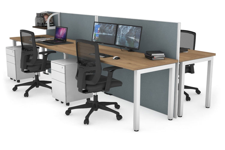 Horizon Quadro 4 Person Bench Square Leg Office Workstations [1200L x 700W] Jasonl white leg salvage oak cool grey (1200H x 2400W)
