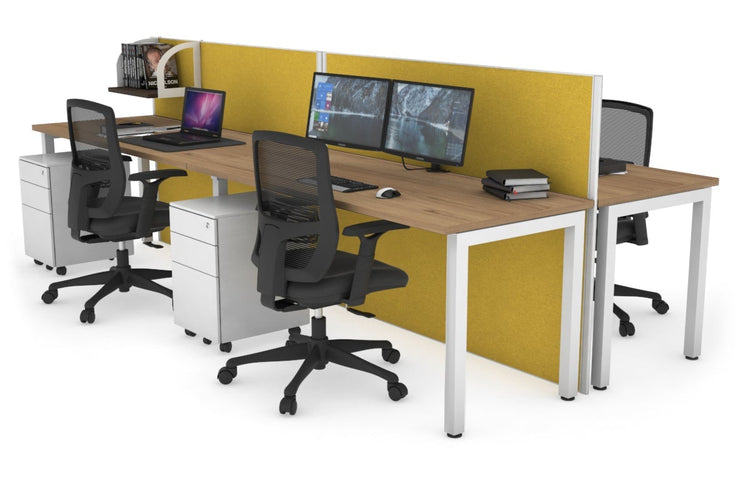 Horizon Quadro 4 Person Bench Square Leg Office Workstations [1200L x 700W] Jasonl white leg salvage oak mustard yellow (1200H x 2400W)