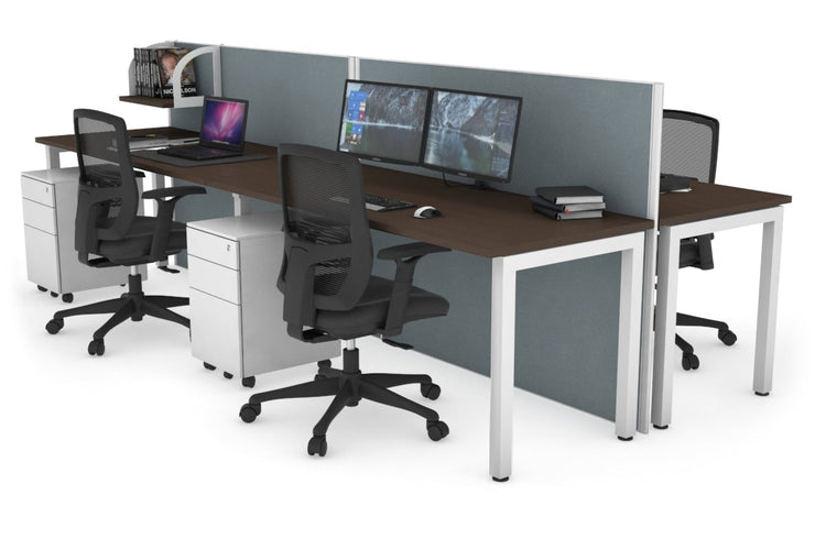 Horizon Quadro 4 Person Bench Square Leg Office Workstations [1200L x 700W] Jasonl white leg wenge cool grey (1200H x 2400W)