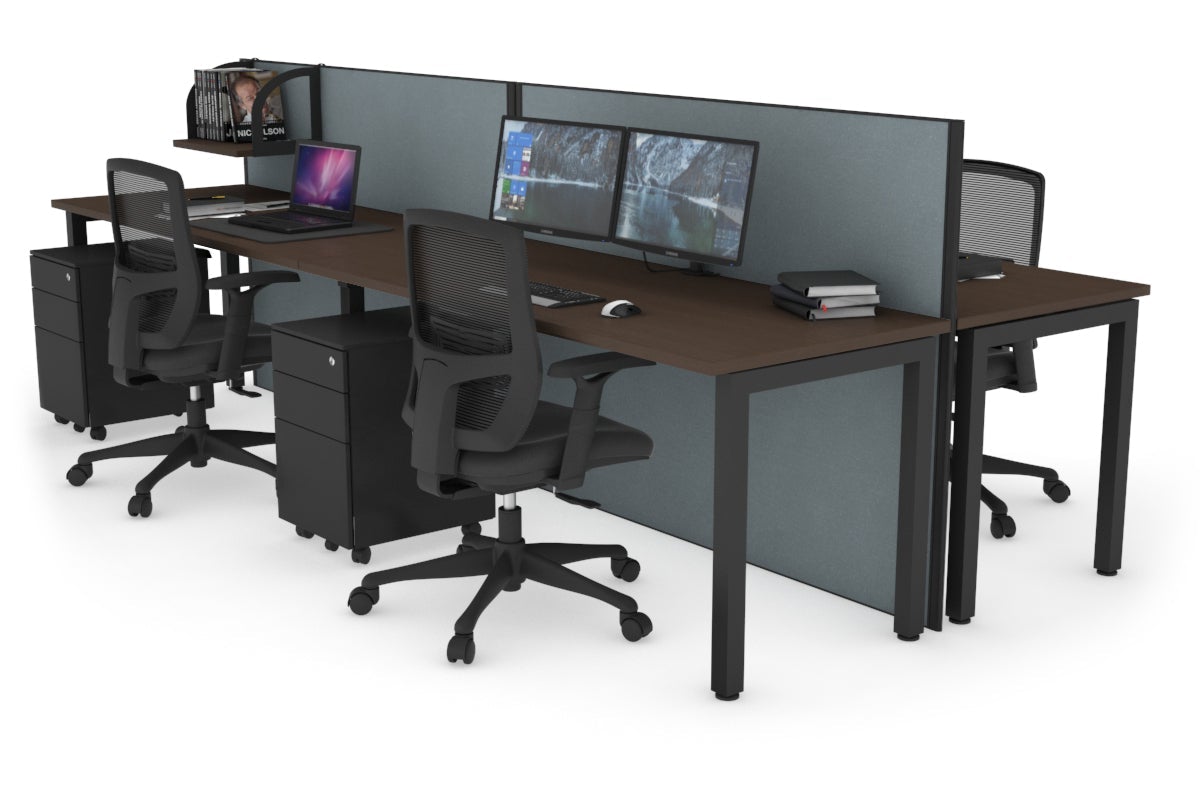 Horizon Quadro 4 Person Bench Square Leg Office Workstations [1200L x 700W] Jasonl black leg wenge cool grey (1200H x 2400W)