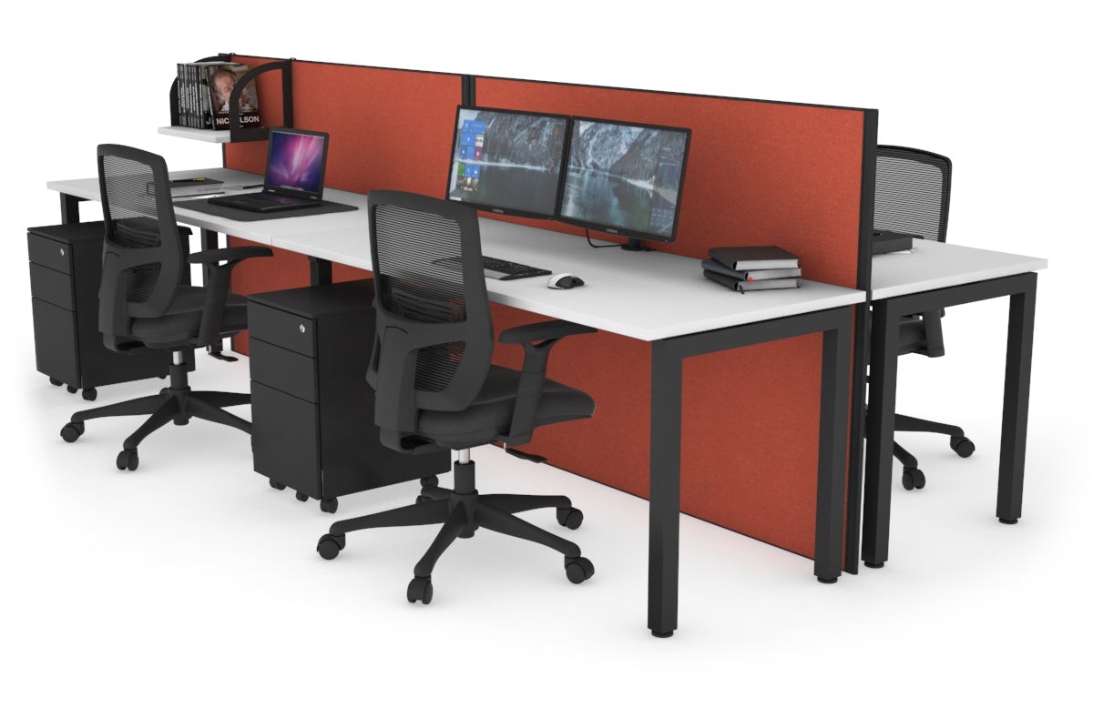 Horizon Quadro 4 Person Bench Square Leg Office Workstations [1200L x 700W] Jasonl black leg white orange squash (1200H x 2400W)