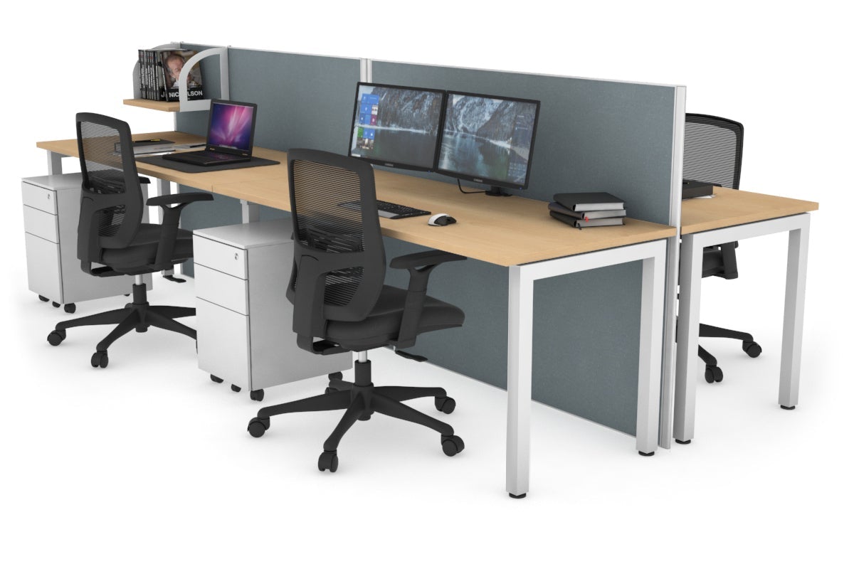 Horizon Quadro 4 Person Bench Square Leg Office Workstations [1200L x 700W] Jasonl white leg maple cool grey (1200H x 2400W)