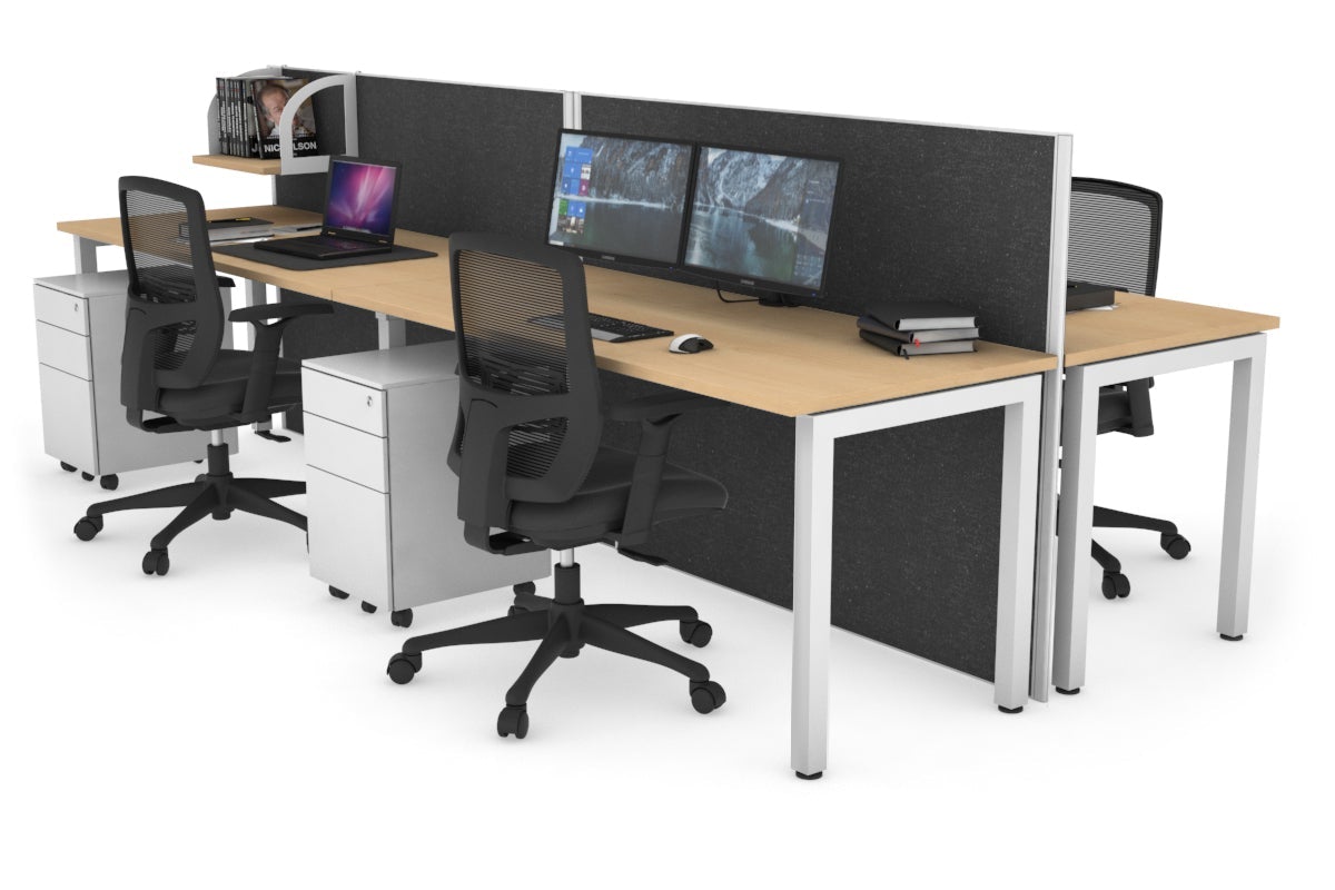 Horizon Quadro 4 Person Bench Square Leg Office Workstations [1200L x 700W] Jasonl white leg maple moody charcoal (1200H x 2400W)