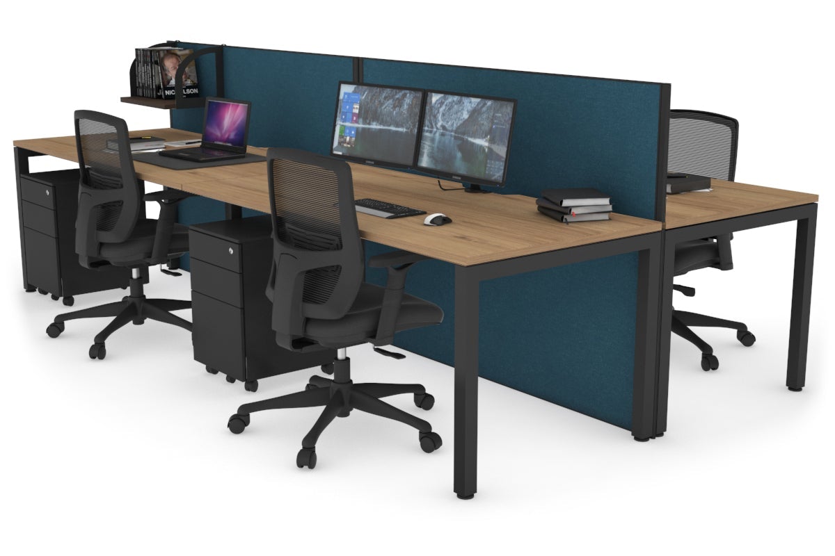 Horizon Quadro 4 Person Bench Square Leg Office Workstations [1200L x 800W with Cable Scallop] Jasonl black leg salvage oak deep blue (1200H x 2400W)