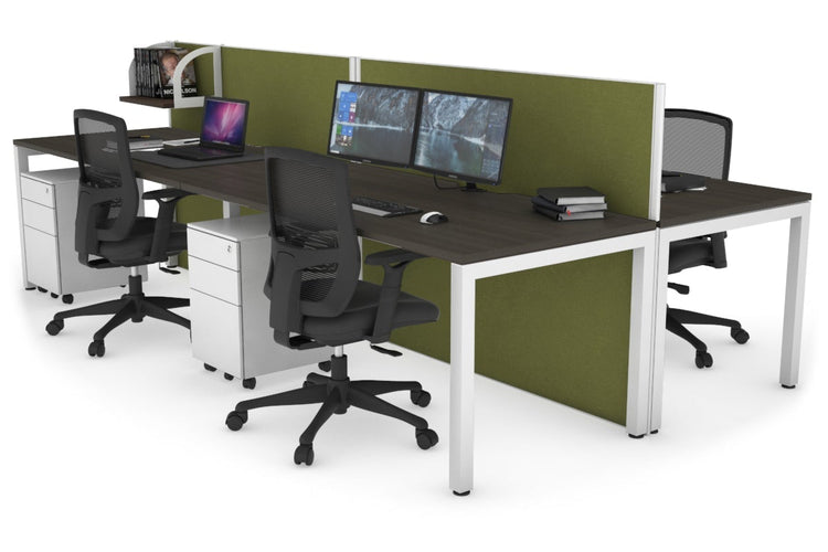 Horizon Quadro 4 Person Bench Square Leg Office Workstations [1200L x 800W with Cable Scallop] Jasonl white leg dark oak green moss (1200H x 2400W)