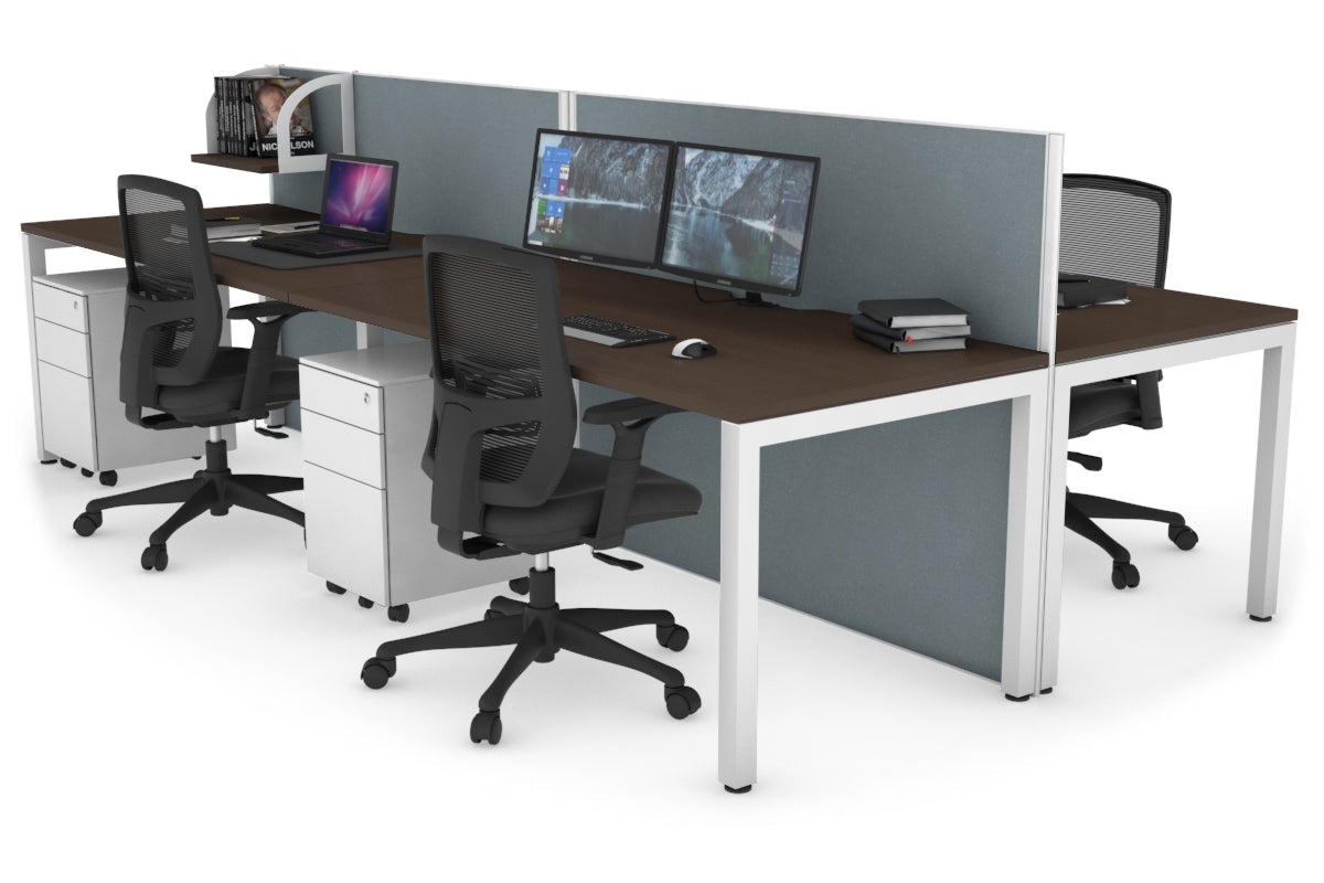 Horizon Quadro 4 Person Bench Square Leg Office Workstations [1200L x 800W with Cable Scallop] Jasonl white leg wenge cool grey (1200H x 2400W)