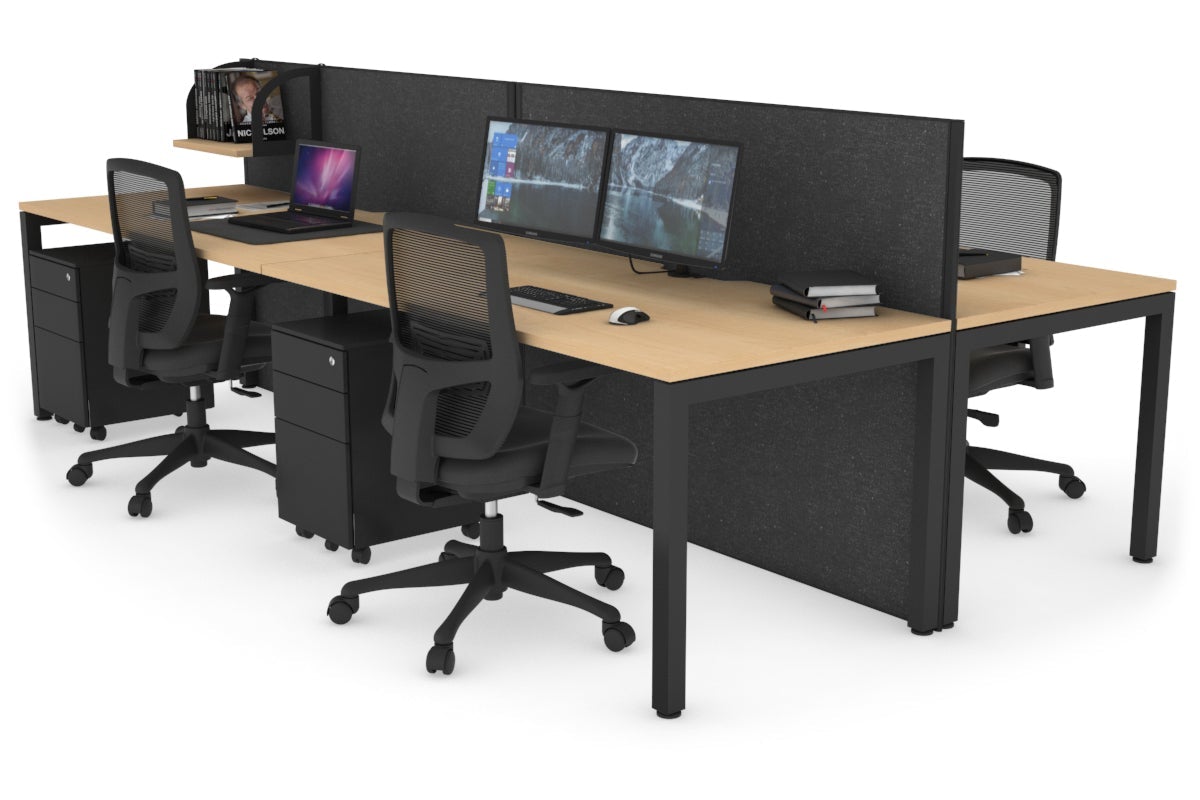 Horizon Quadro 4 Person Bench Square Leg Office Workstations [1200L x 800W with Cable Scallop] Jasonl black leg maple moody charcoal (1200H x 2400W)