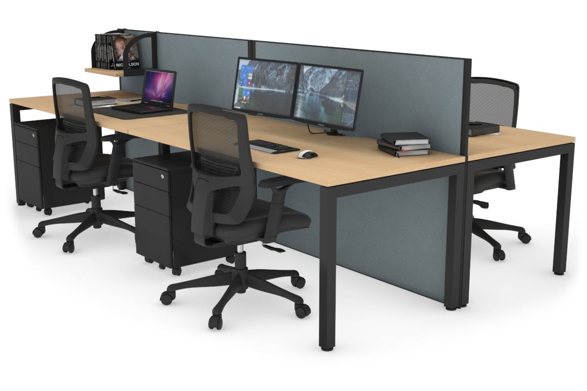 Horizon Quadro 4 Person Bench Square Leg Office Workstations [1200L x 800W with Cable Scallop] Jasonl black leg maple cool grey (1200H x 2400W)