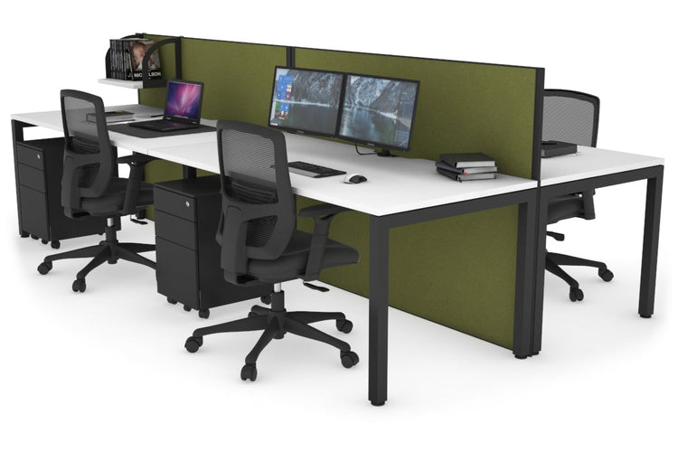Horizon Quadro 4 Person Bench Square Leg Office Workstations [1200L x 800W with Cable Scallop] Jasonl black leg white green moss (1200H x 2400W)
