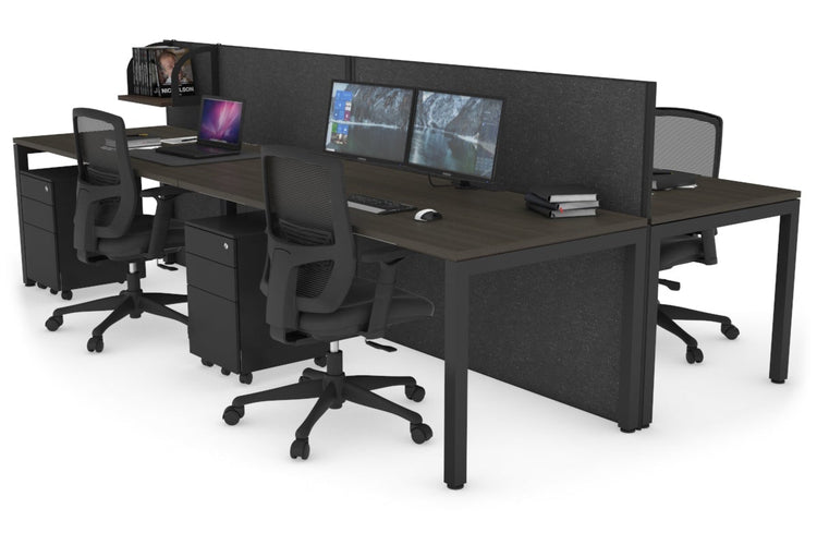 Horizon Quadro 4 Person Bench Square Leg Office Workstations [1200L x 800W with Cable Scallop] Jasonl black leg dark oak moody charcoal (1200H x 2400W)