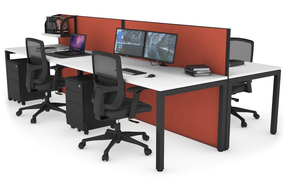 Horizon Quadro 4 Person Bench Square Leg Office Workstations [1200L x 800W with Cable Scallop] Jasonl black leg white orange squash (1200H x 2400W)