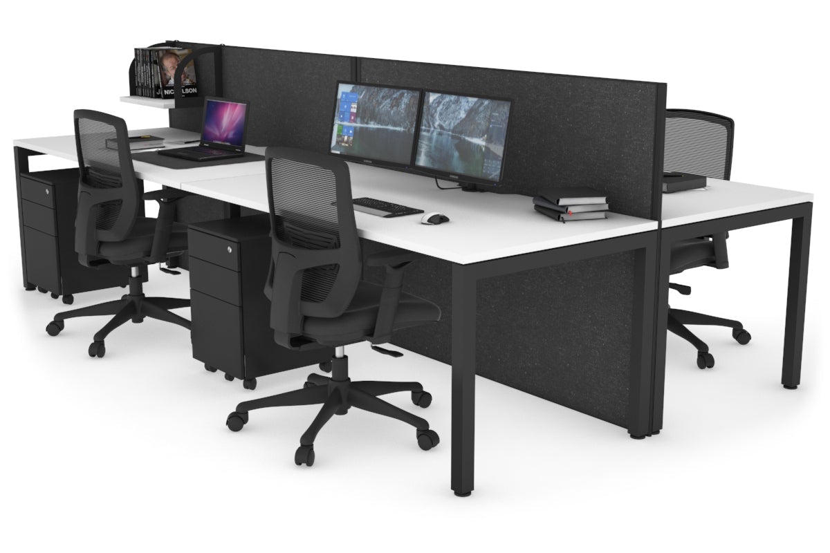 Horizon Quadro 4 Person Bench Square Leg Office Workstations [1200L x 800W with Cable Scallop] Jasonl black leg white moody charcoal (1200H x 2400W)
