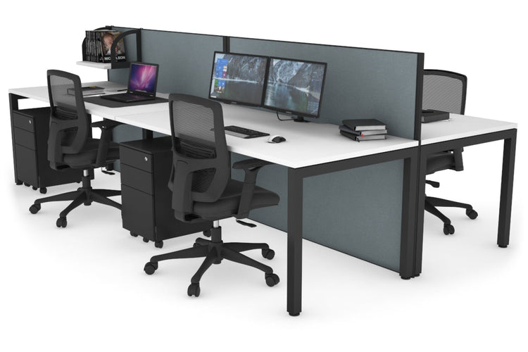 Horizon Quadro 4 Person Bench Square Leg Office Workstations [1200L x 800W with Cable Scallop] Jasonl black leg white cool grey (1200H x 2400W)
