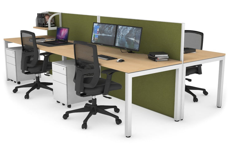 Horizon Quadro 4 Person Bench Square Leg Office Workstations [1200L x 800W with Cable Scallop] Jasonl white leg maple green moss (1200H x 2400W)