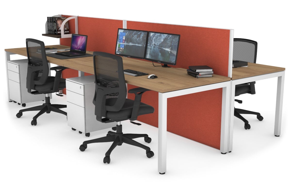 Horizon Quadro 4 Person Bench Square Leg Office Workstations [1200L x 800W with Cable Scallop] Jasonl white leg salvage oak orange squash (1200H x 2400W)