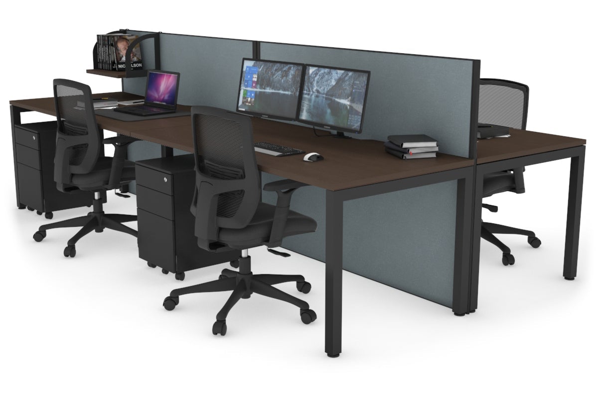 Horizon Quadro 4 Person Bench Square Leg Office Workstations [1200L x 800W with Cable Scallop] Jasonl black leg wenge cool grey (1200H x 2400W)