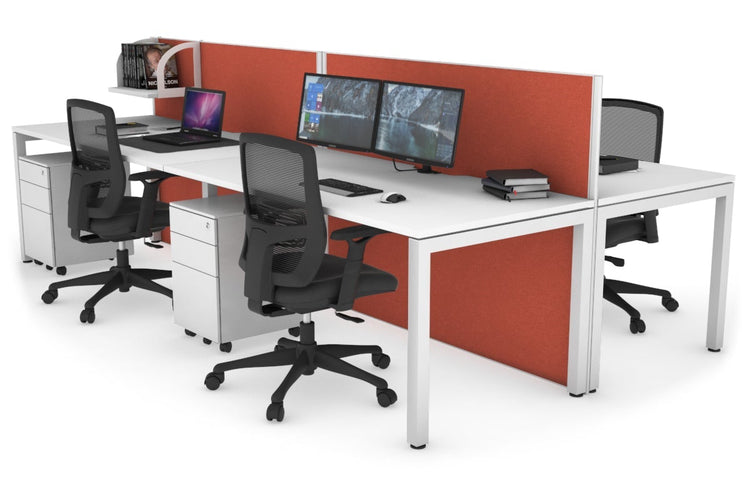 Horizon Quadro 4 Person Bench Square Leg Office Workstations [1200L x 800W with Cable Scallop] Jasonl white leg white orange squash (1200H x 2400W)