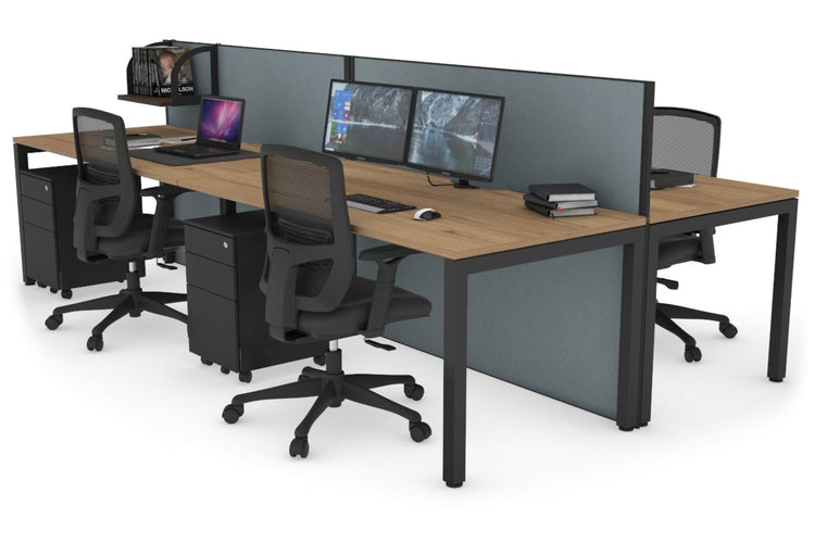 Horizon Quadro 4 Person Bench Square Leg Office Workstations [1200L x 800W with Cable Scallop] Jasonl black leg salvage oak cool grey (1200H x 2400W)