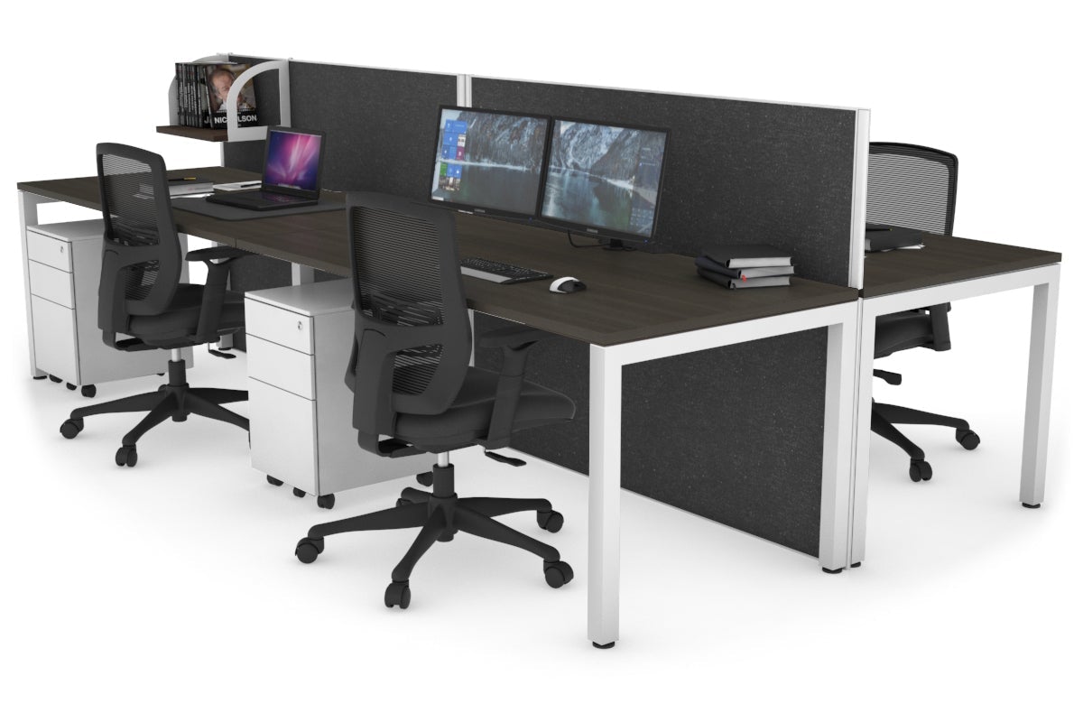 Horizon Quadro 4 Person Bench Square Leg Office Workstations [1200L x 800W with Cable Scallop] Jasonl white leg dark oak moody charcoal (1200H x 2400W)