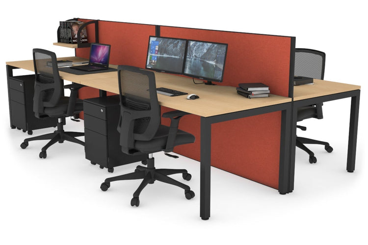 Horizon Quadro 4 Person Bench Square Leg Office Workstations [1200L x 800W with Cable Scallop] Jasonl black leg maple orange squash (1200H x 2400W)