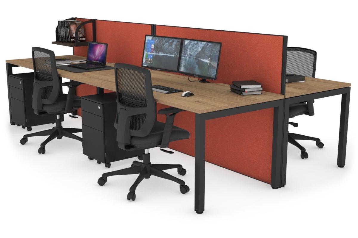 Horizon Quadro 4 Person Bench Square Leg Office Workstations [1200L x 800W with Cable Scallop] Jasonl black leg salvage oak orange squash (1200H x 2400W)