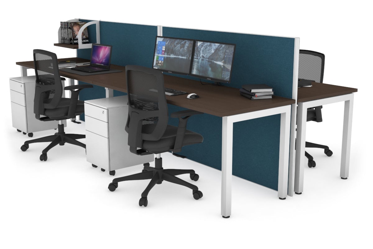 Horizon Quadro 4 Person Bench Square Leg Office Workstations [1400L x 700W] Jasonl white leg wenge deep blue (1200H x 2800W)