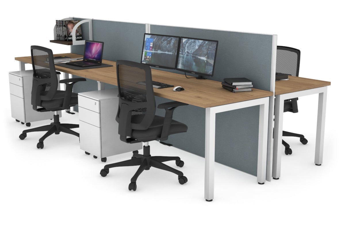 Horizon Quadro 4 Person Bench Square Leg Office Workstations [1400L x 700W] Jasonl white leg salvage oak cool grey (1200H x 2800W)