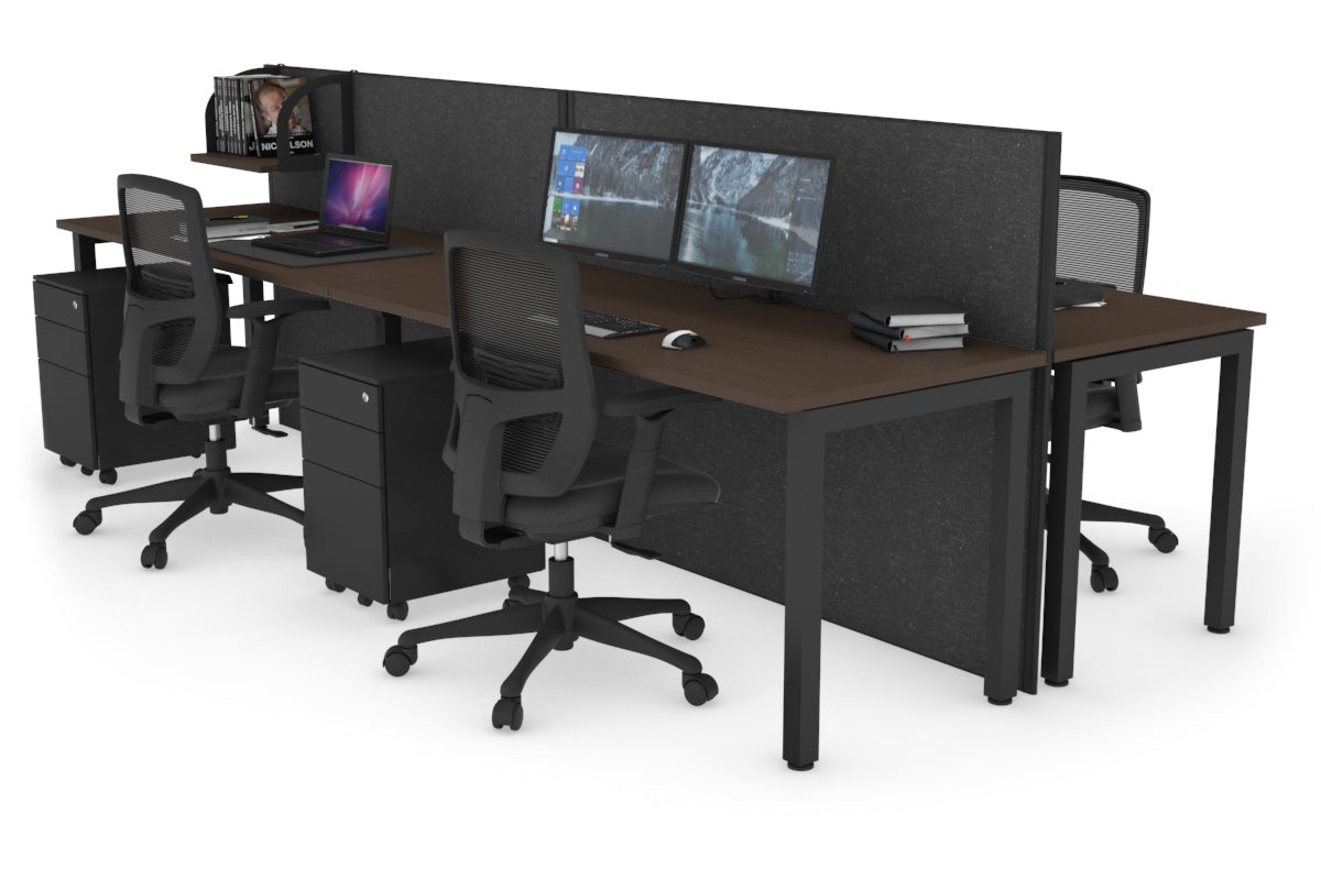 Horizon Quadro 4 Person Bench Square Leg Office Workstations [1400L x 700W] Jasonl black leg wenge moody charcoal (1200H x 2800W)