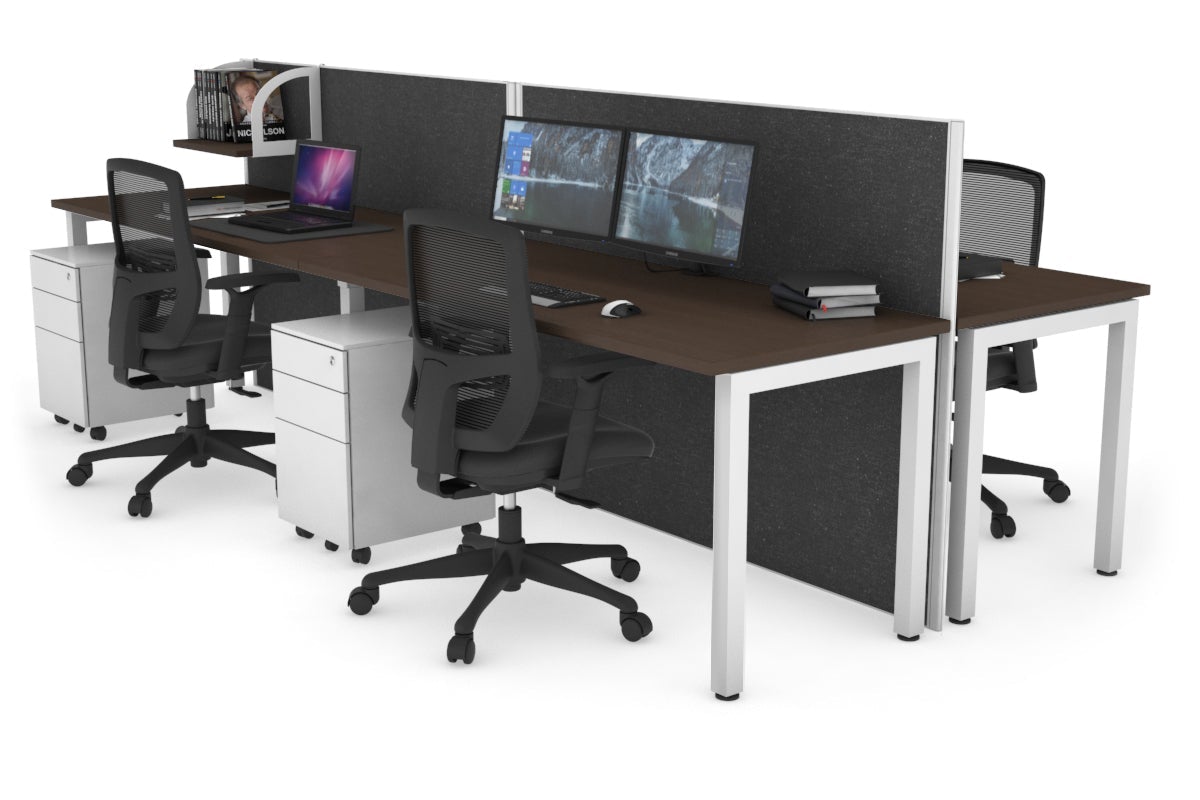Horizon Quadro 4 Person Bench Square Leg Office Workstations [1400L x 700W] Jasonl white leg wenge moody charcoal (1200H x 2800W)