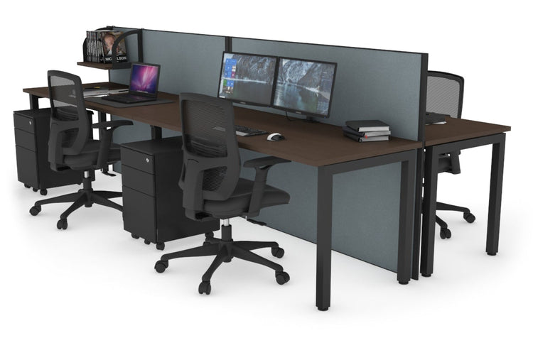 Horizon Quadro 4 Person Bench Square Leg Office Workstations [1400L x 700W] Jasonl black leg wenge cool grey (1200H x 2800W)