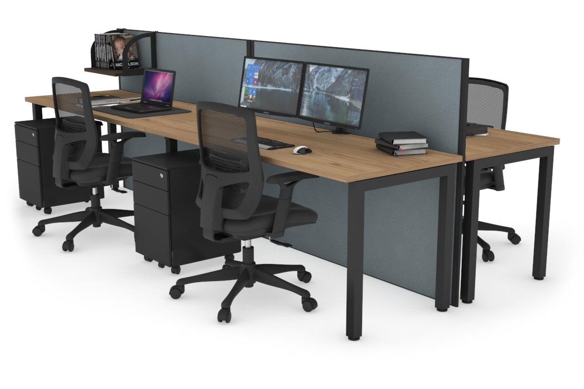 Horizon Quadro 4 Person Bench Square Leg Office Workstations [1400L x 700W] Jasonl black leg salvage oak cool grey (1200H x 2800W)