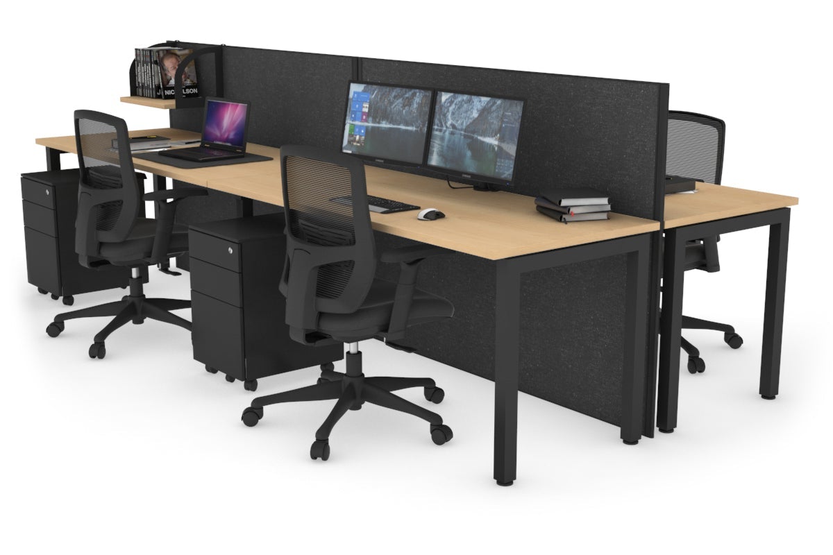 Horizon Quadro 4 Person Bench Square Leg Office Workstations [1400L x 700W] Jasonl black leg maple moody charcoal (1200H x 2800W)
