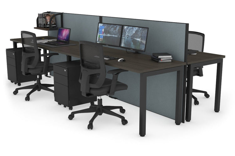 Horizon Quadro 4 Person Bench Square Leg Office Workstations [1400L x 700W] Jasonl black leg dark oak cool grey (1200H x 2800W)