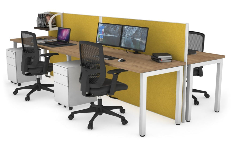 Horizon Quadro 4 Person Bench Square Legs Office Workstation [1400L x 700W]-white leg salvage oak mustard yellow (1200H x 2800W)