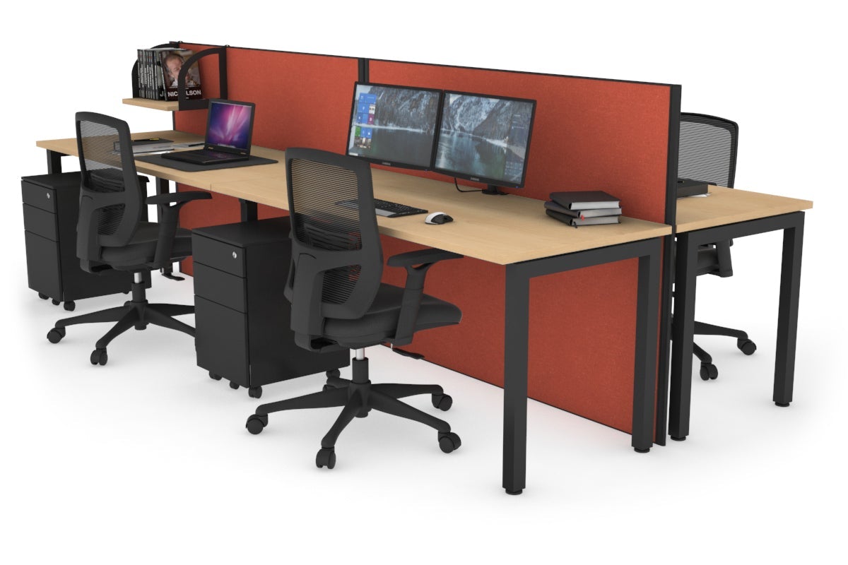 Horizon Quadro 4 Person Bench Square Leg Office Workstations [1400L x 700W] Jasonl black leg maple orange squash (1200H x 2800W)