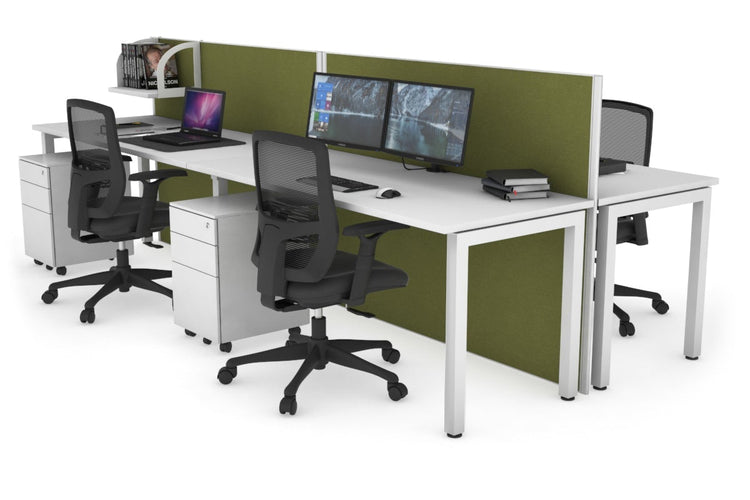 Horizon Quadro 4 Person Bench Square Leg Office Workstations [1400L x 700W] Jasonl white leg white green moss (1200H x 2800W)