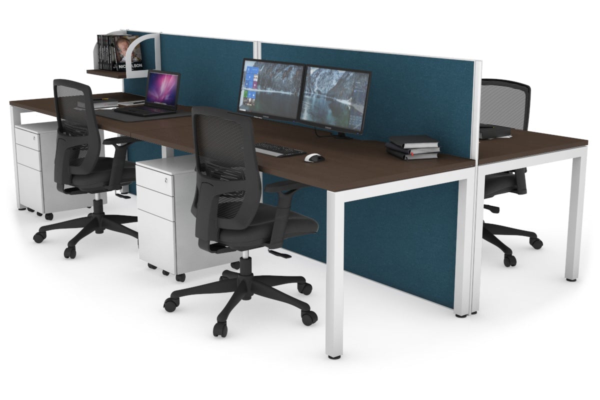Horizon Quadro 4 Person Bench Square Leg Office Workstations [1400L x 800W with Cable Scallop] Jasonl white leg wenge deep blue (1200H x 2800W)