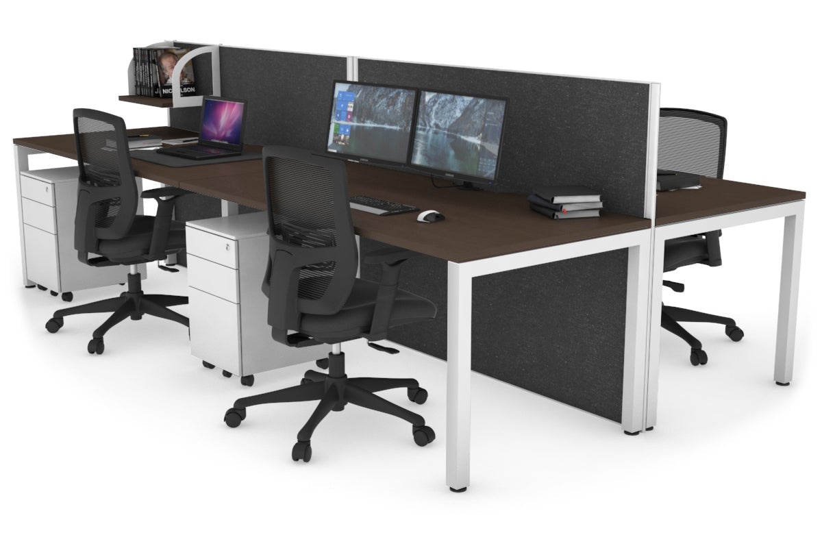 Horizon Quadro 4 Person Bench Square Leg Office Workstations [1400L x 800W with Cable Scallop] Jasonl white leg wenge moody charcoal (1200H x 2800W)