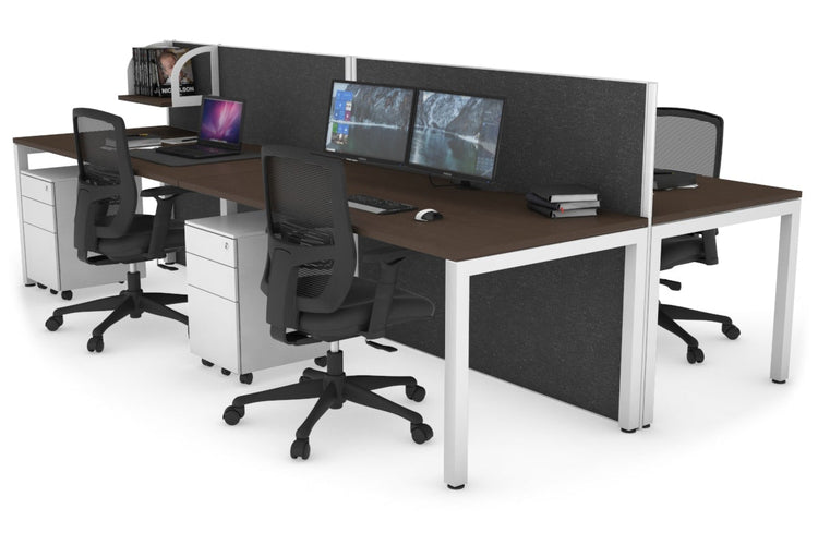 Horizon Quadro 4 Person Bench Square Leg Office Workstations [1400L x 800W with Cable Scallop] Jasonl white leg wenge moody charcoal (1200H x 2800W)