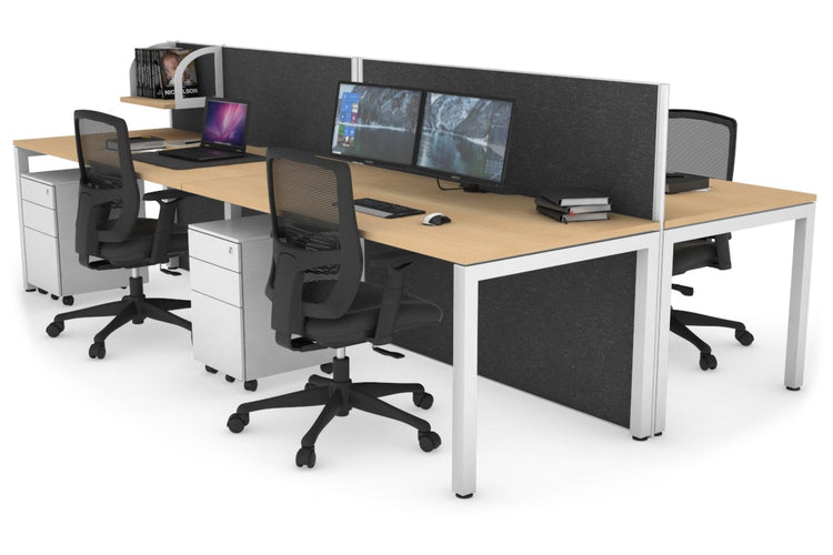 Horizon Quadro 4 Person Bench Square Leg Office Workstations [1400L x 800W with Cable Scallop] Jasonl white leg maple moody charcoal (1200H x 2800W)