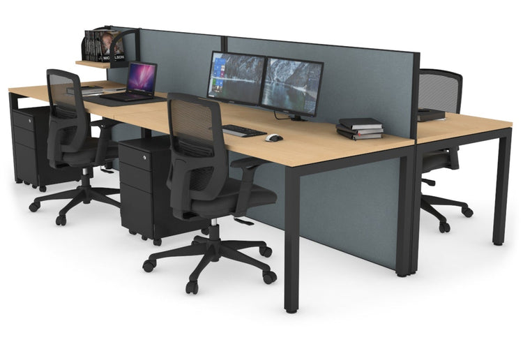 Horizon Quadro 4 Person Bench Square Leg Office Workstations [1400L x 800W with Cable Scallop] Jasonl black leg maple cool grey (1200H x 2800W)