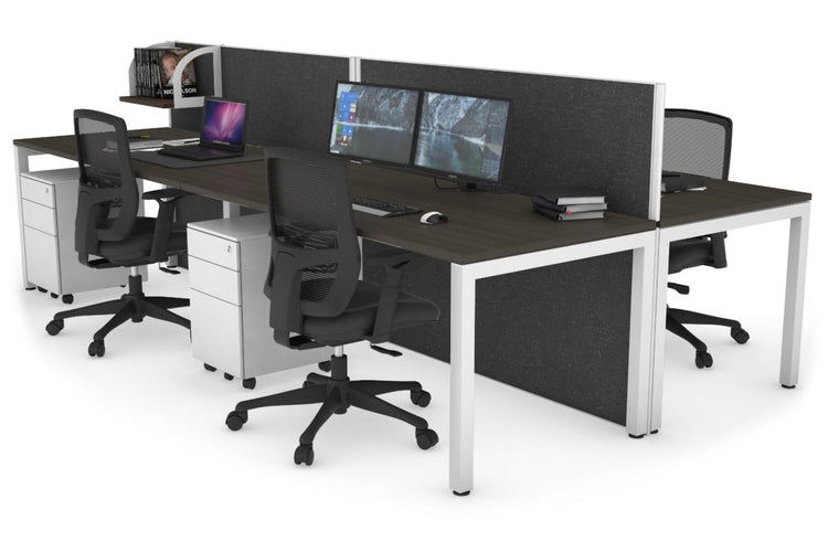 Horizon Quadro 4 Person Bench Square Leg Office Workstations [1400L x 800W with Cable Scallop] Jasonl white leg dark oak moody charcoal (1200H x 2800W)
