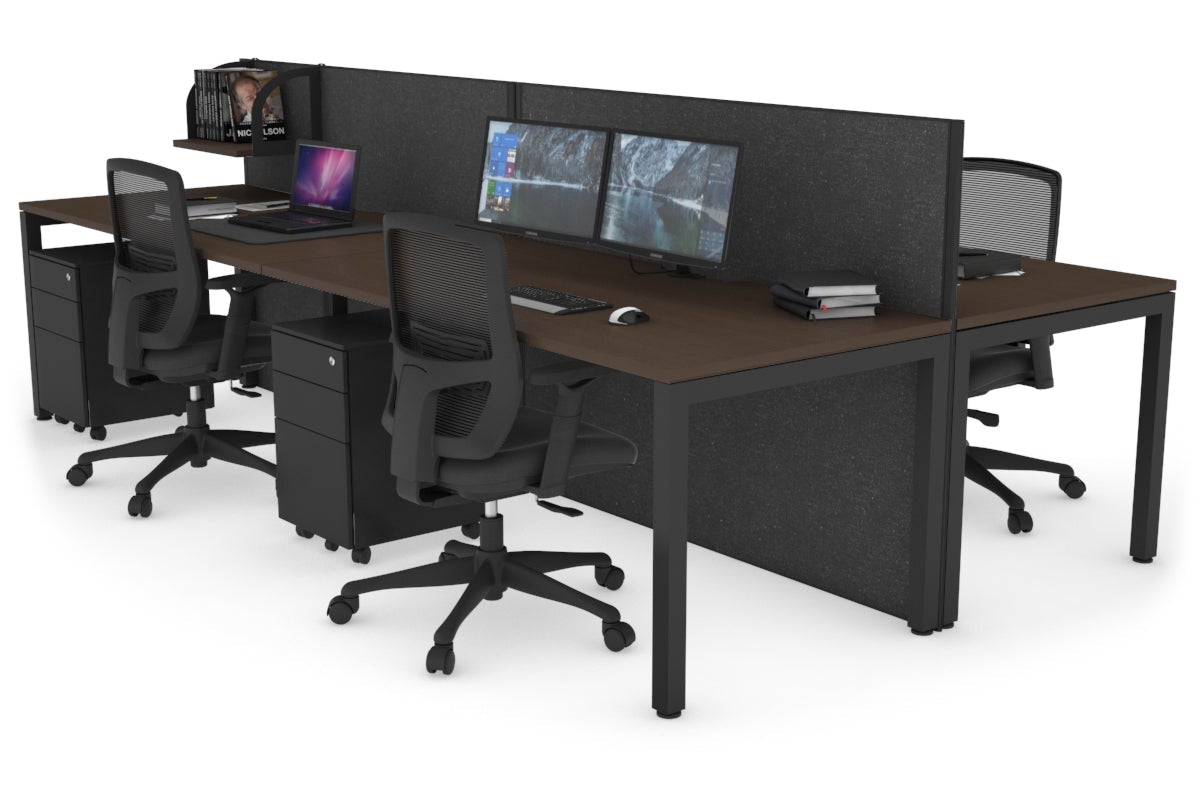 Horizon Quadro 4 Person Bench Square Leg Office Workstations [1400L x 800W with Cable Scallop] Jasonl black leg wenge moody charcoal (1200H x 2800W)