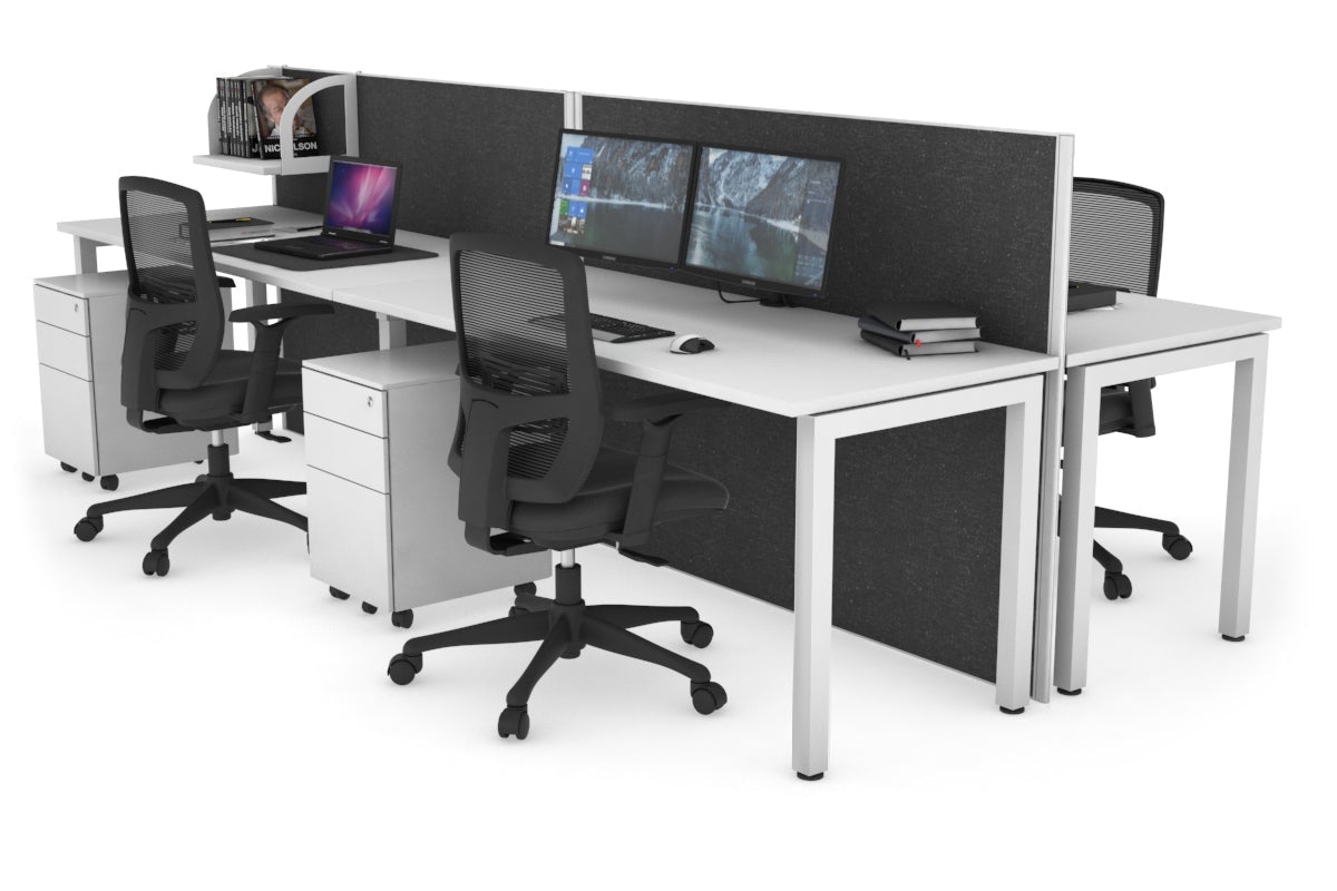 Horizon Quadro 4 Person Bench Square Leg Office Workstations [1600L x 700W] Jasonl white leg white moody charcoal (1200H x 3200W)