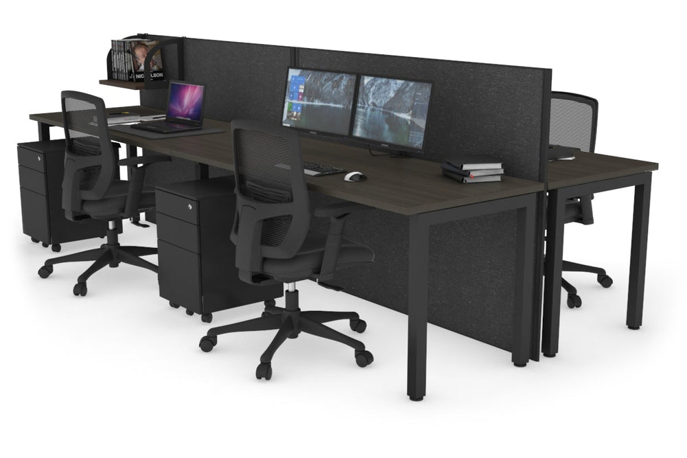 Horizon Quadro 4 Person Bench Square Legs Office Workstation [1600L x 700W]-black leg dark oak moody charcoal (1200H x 3200W)