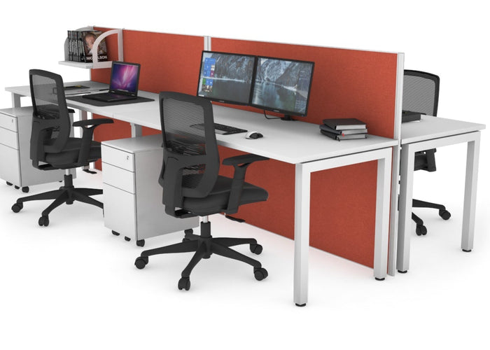 Horizon Quadro 4 Person Bench Square Leg Office Workstations [1600L x 700W] Jasonl white leg white orange squash (1200H x 3200W)